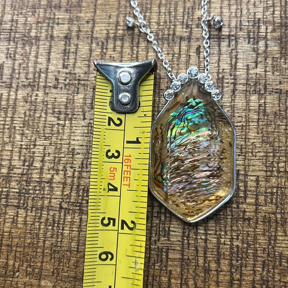 Vintage Iridescent Pendant Necklace/ Silver Chain and Yellow Gold Tone Pendant - Picture 6 of 7